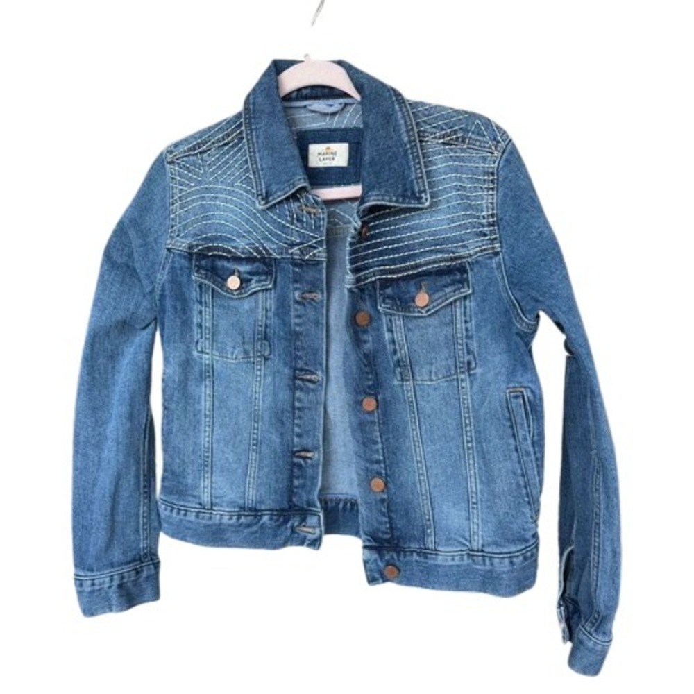 Marine Layer Eileen Cropped Trucker Jacket Denim Embroidered Western‎ Festival - Picture 2 of 10